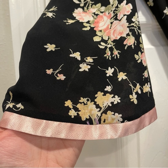 Oscar de la Renta Pink Label Black Floral Kimono Wrap Lace Robe Sleepwear S/M - Picture 5 of 9